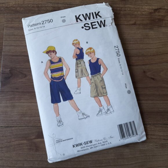 Boys Tank Top & Cargo Shorts Sewing Pattern Sizes 8-14 Kwik Sew 2750 UNCUT - Picture 1 of 8